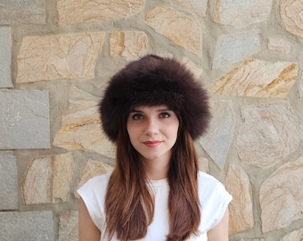 Brown hat,real fur hat,mink-fox fur hat
