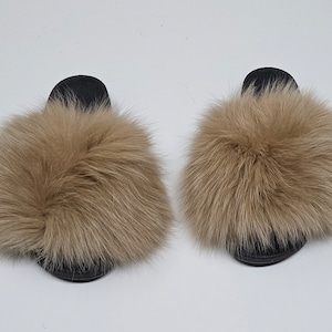 Fur Slides,fur slippers, fluffy fur shoes,fur flip flop,Fur shoes,fox fur slides