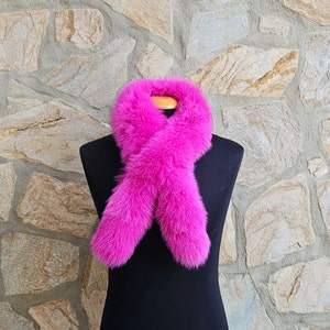 Fur scarf, fuchsia fox scarf,real fox fur