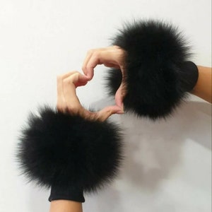 Fur cuffs,black cuffs,fox fur, fur cuffs image 1