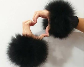 Fur cuffs,black cuffs,fox fur, fur cuffs