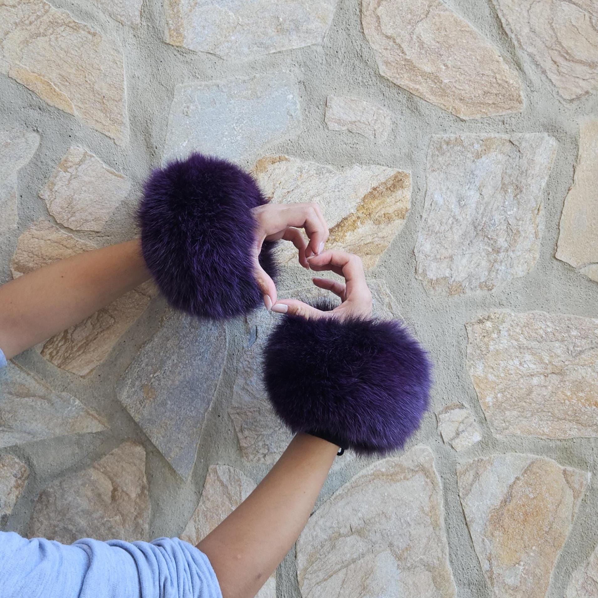 Fur Cuffs,purple Cuffs,fox Fur, Fur Cuffs - Etsy