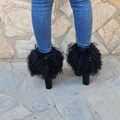 Fur leg cuffs, black leg warmers, fur boot cuffs
