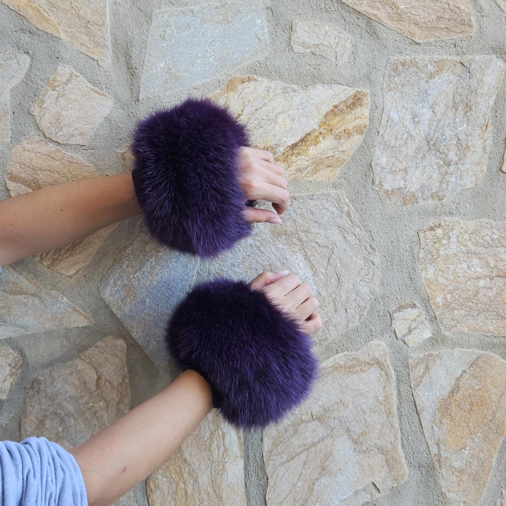 Fur Cuffs,purple Cuffs,fox Fur, Fur Cuffs - Etsy
