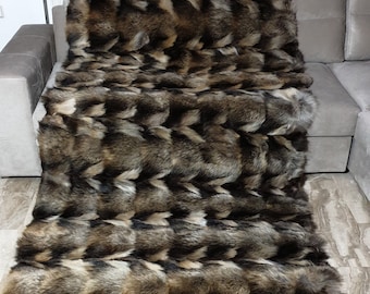 Fur blanket,fin raccoon fur blanket,fur throw