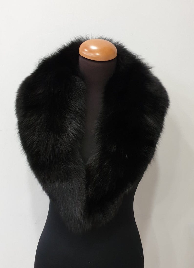 Fur collar, fox fur collar,black fur collar image 1