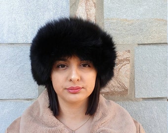 Fur headband,fur neck warmer, fur scarf,real  black fox