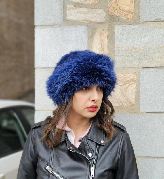 Blue Fox & Mink Fur Hat - Handmade in Greece - Etsy