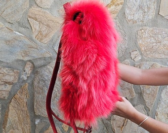 Accent Bag／reopa fur × red Red Color Fox Fur Handbag-100% Real