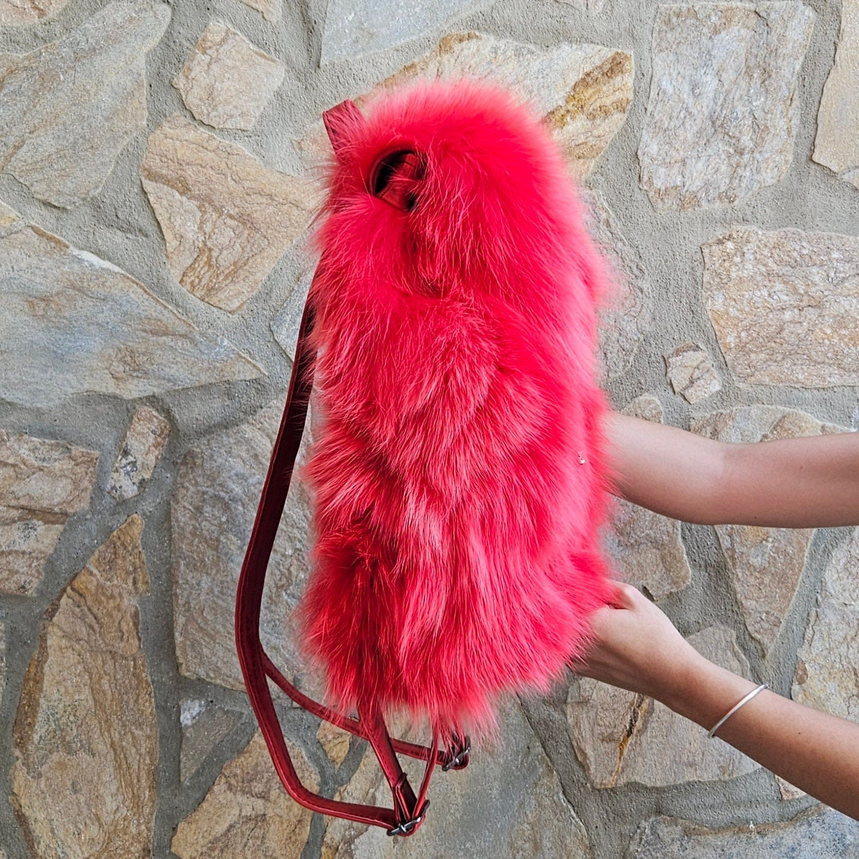 Fur Bag,real Fur Backpack,red Fox Fur Bag - Etsy