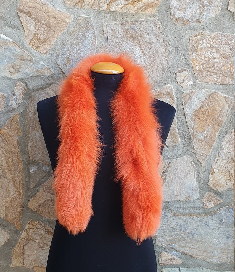 Fur Scarffox Fur Scarfreal Orange Fur Scarf Etsy