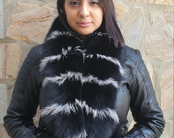 Fur scarf,fox fur scarf,real black  fur scarf