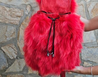 Fur Bag,real Fur Backpack,red Fox Fur Bag - Etsy