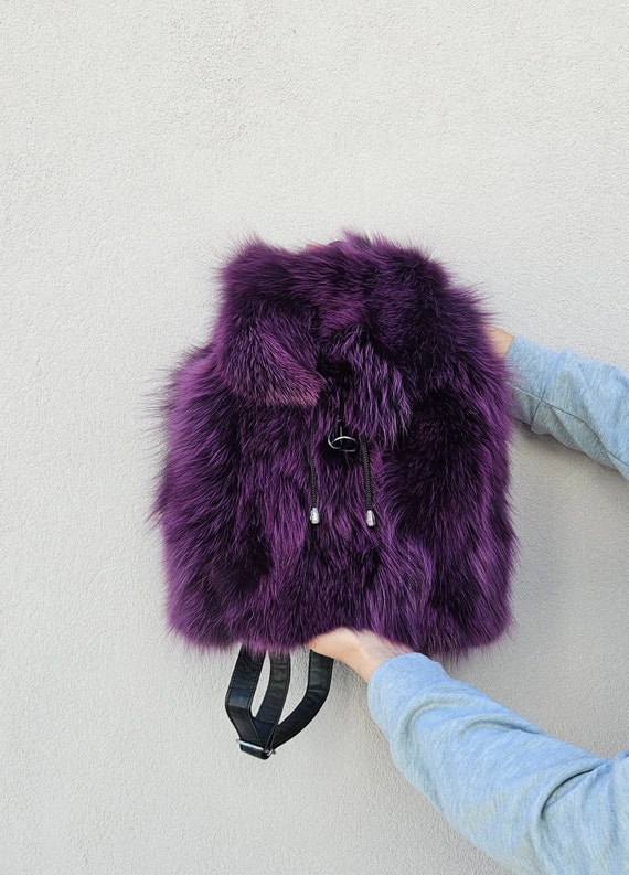 Purple Fox Fur Backpack: Handmade Leather Bag - Etsy
