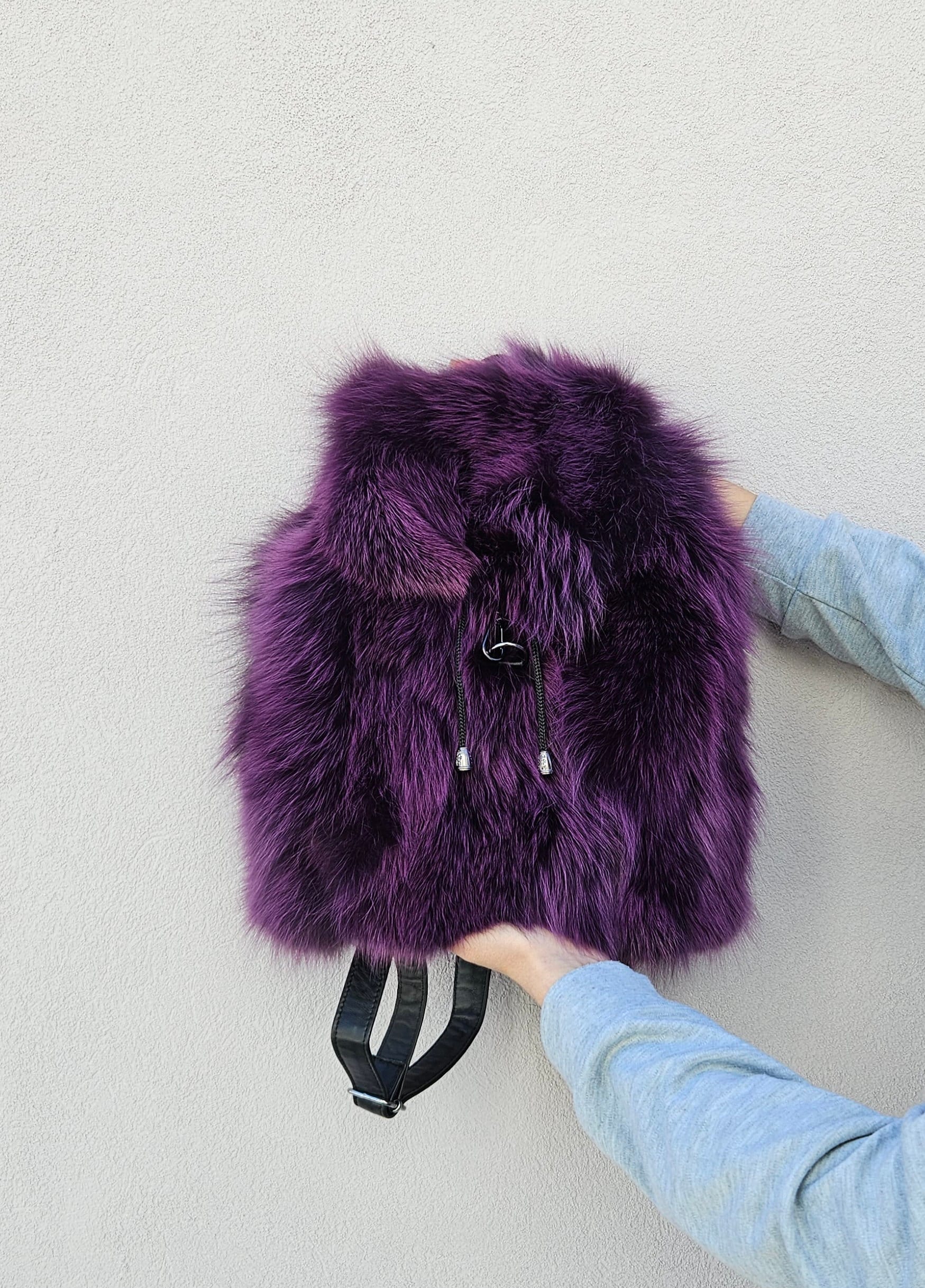 Purple Fox Fur Backpack: Handmade Leather Bag - Etsy