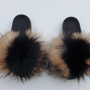 Pelzpantoffeln,Fellhausschuhe,Fell Schuhe,Flip Flop,Pelz Schuhe,Waschbär