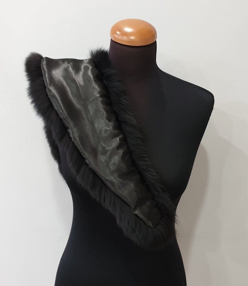 Fur collar, fox fur collar,black fur collar image 6