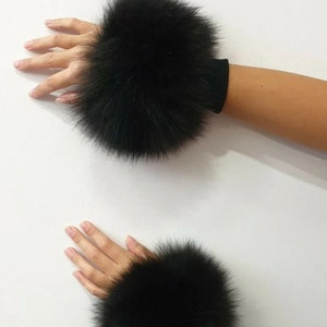 Fur cuffs,black cuffs,fox fur, fur cuffs zdjęcie 3