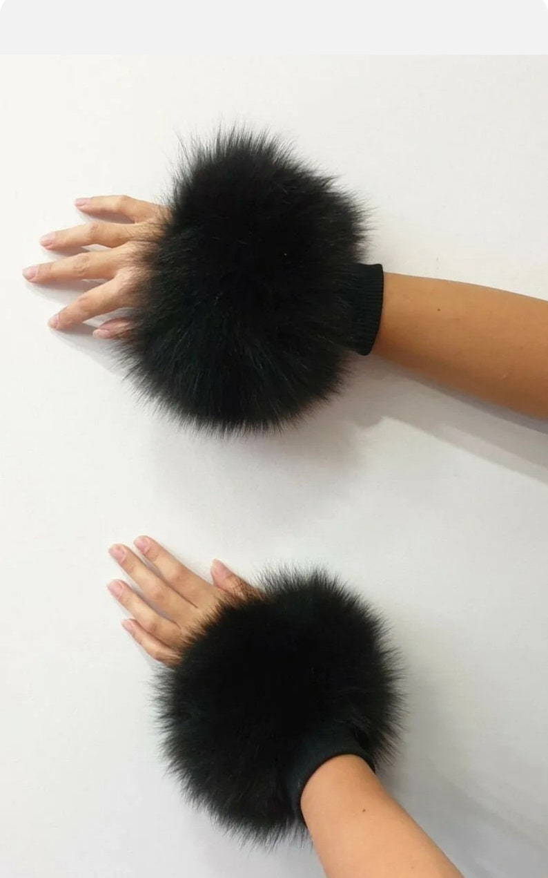 Fur cuffs,black cuffs,fox fur, fur cuffs image 3