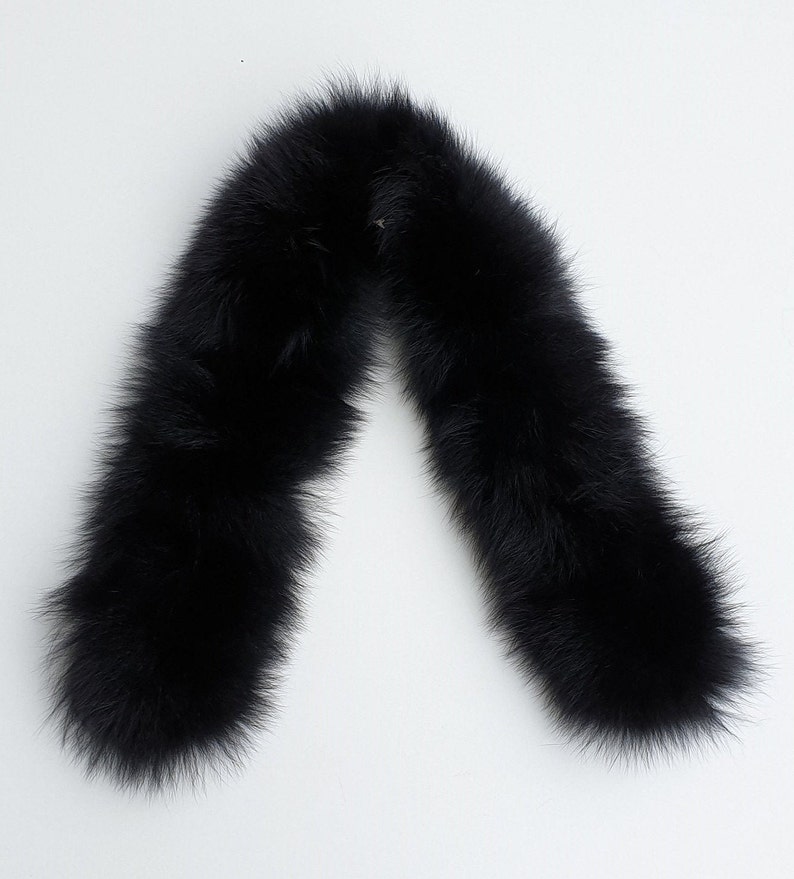 Fur trim for hood, black fox fur collar image 3