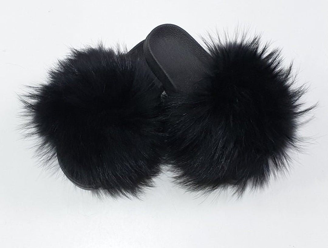 Black Fox Fur Slides: Luxury Fur Slippers - Etsy