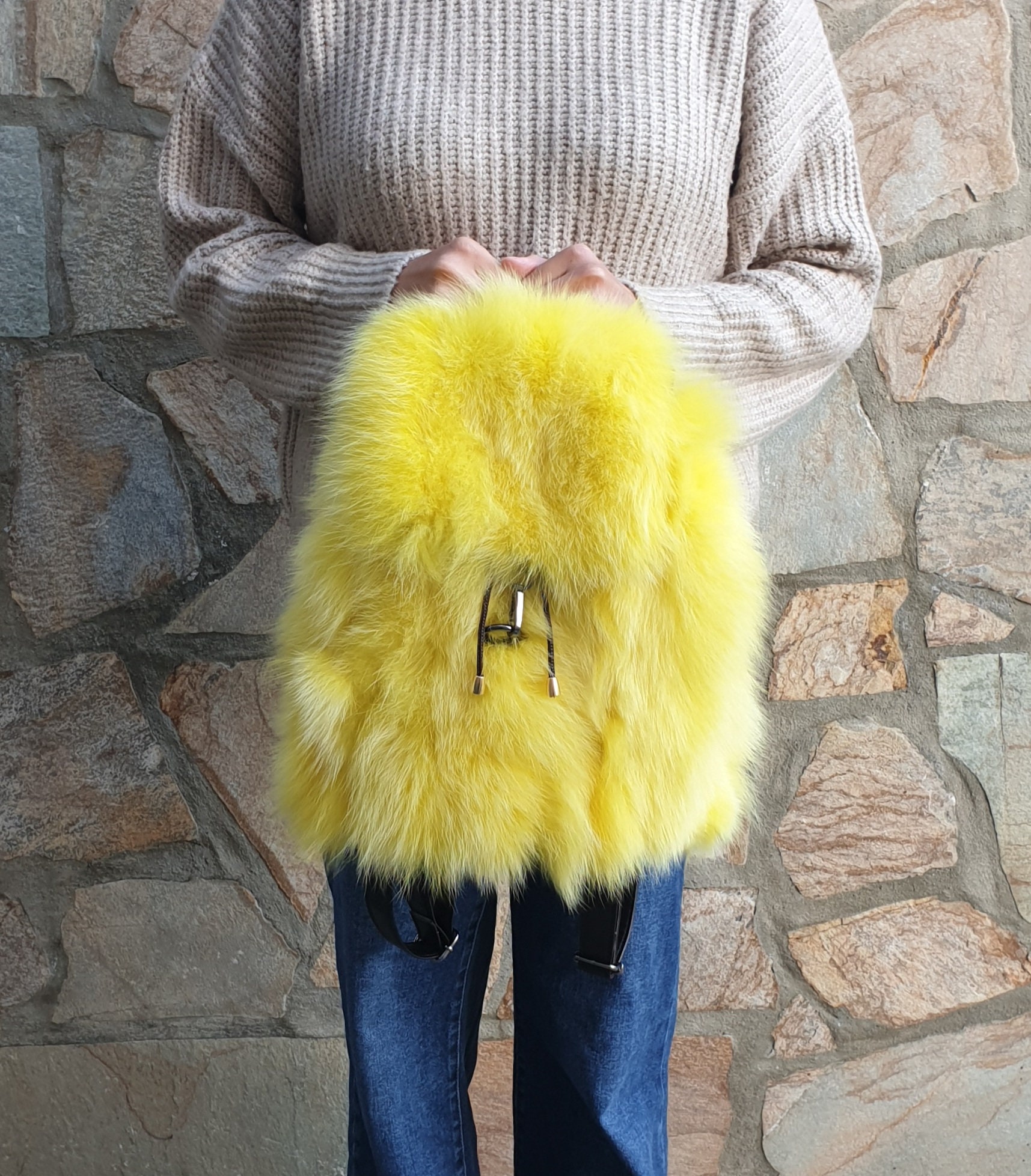 FOX FUR POUCH YELLOW FOX FUR POUCH YELLOW