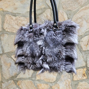 Fur bag,real fox fur,silver fox, fur handbag,woman bag,fur accessory,shoulder bag,silver fox bag