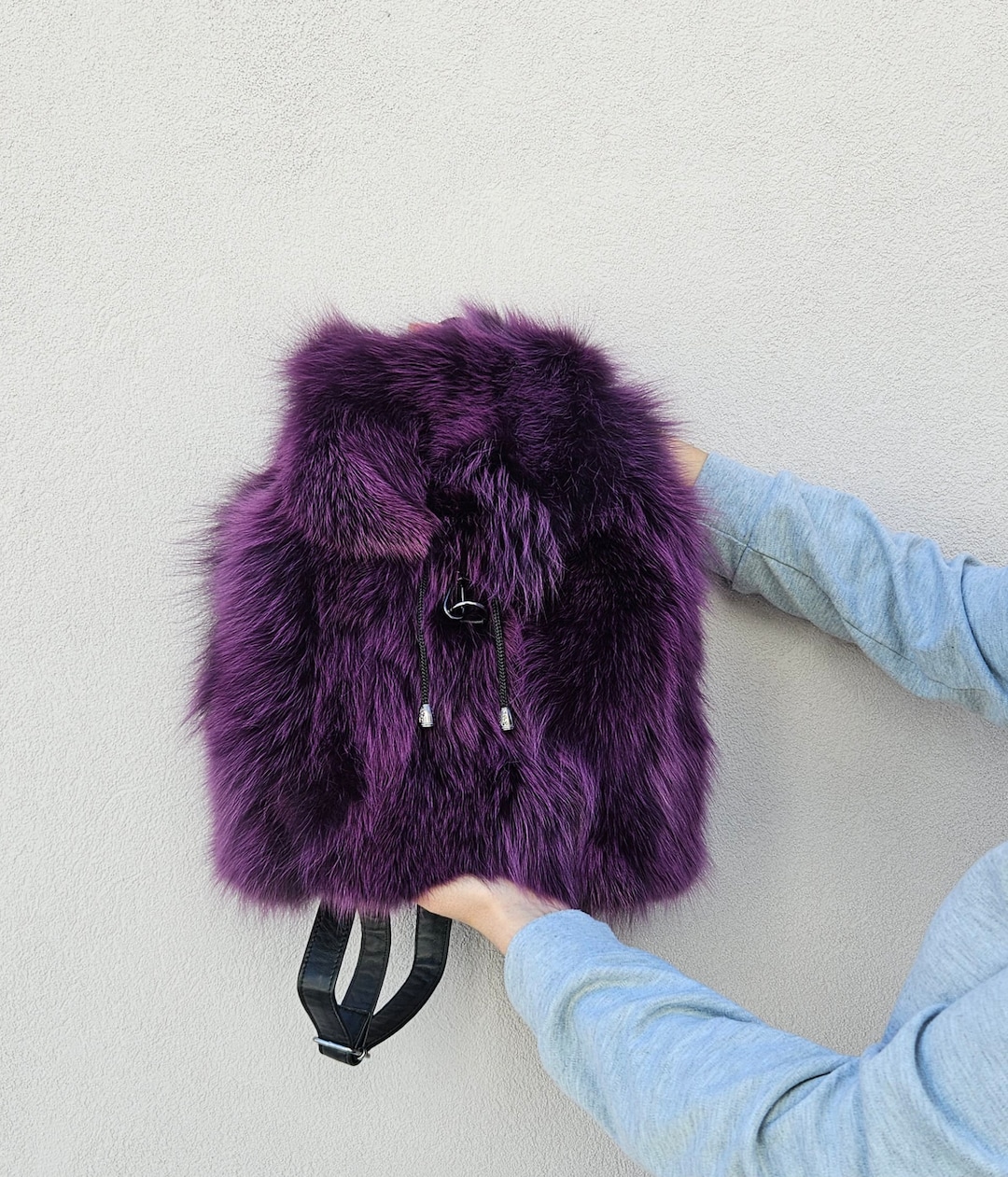 Purple Fox Fur Backpack: Handmade Leather Bag - Etsy