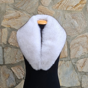 Natural Blue Fox Fur Collar - Handmade in Greece