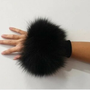 Fur cuffs,black cuffs,fox fur, fur cuffs image 5