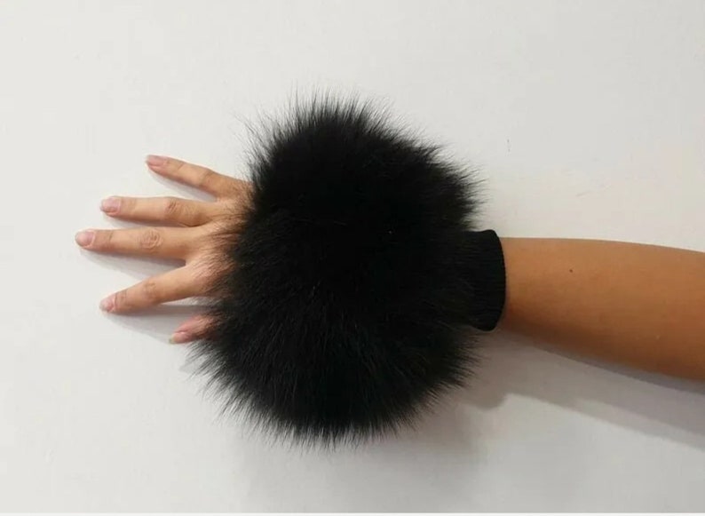 Fur cuffs,black cuffs,fox fur, fur cuffs zdjęcie 5