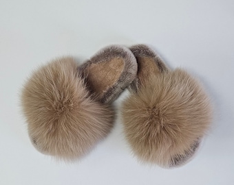 Fur slides,real fox-mink fur slippers,fur slides