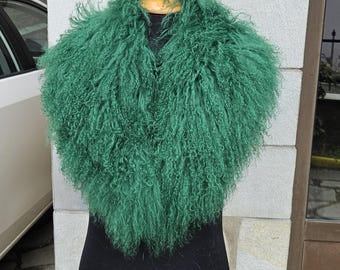 Fur collar,long Mongolian  fur collar,green fur collar