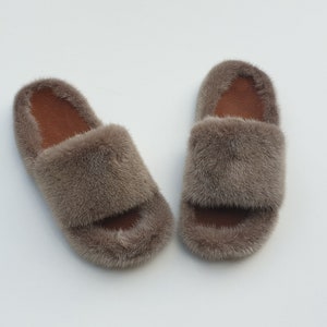 Fur Slides,real Fur Slippers,mink Fur Slides - Etsy