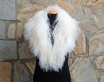 Fur collar,long Mongolian  fur collar,cream/white fur collar