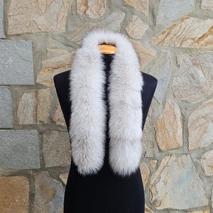 Handmade Blue Fox Fur Trim: Hood Scarf Collar