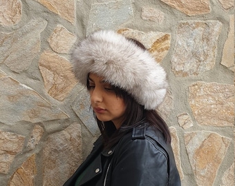 Diadema de piel, calentador de cuello de piel, bufanda de piel, zorro real