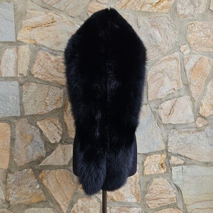 Fur collar, long fox fur scarf,black  fur collar