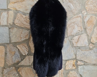 Fur collar, long fox fur scarf,black  fur collar