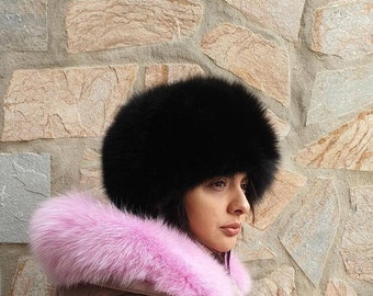 Fur hat,fox fur hat,real black fur hat