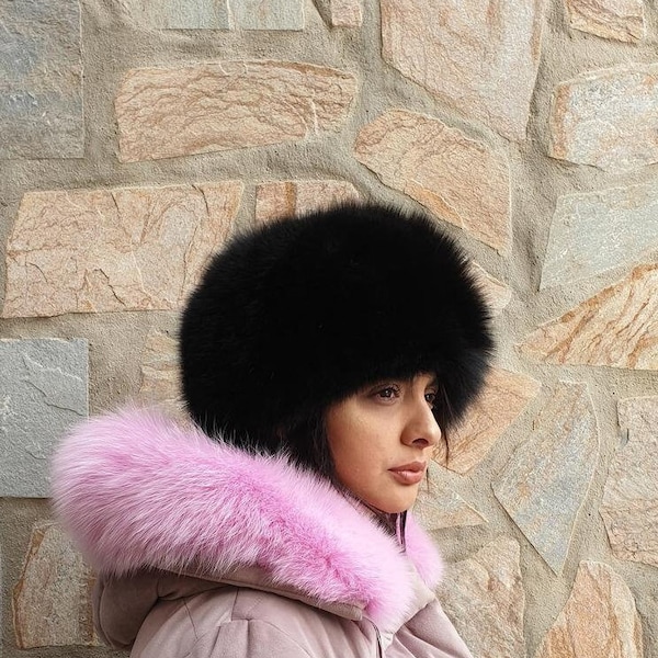 Fur hat,fox fur hat,real black fur hat