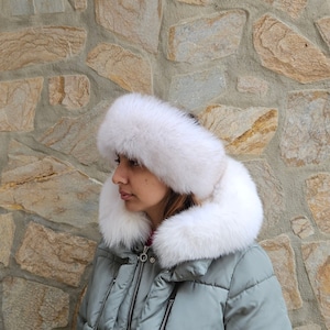 Fur headband,fur neck warmer, fur scarf,white brown tips fox headband