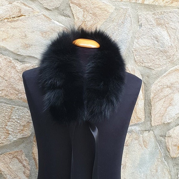 Fur collar, fox fur collar, fox scarf, black fur scarf