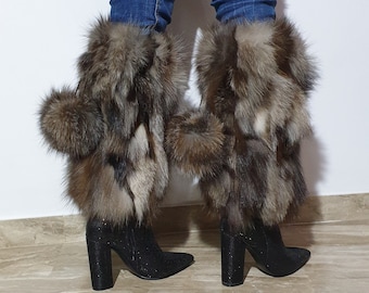 Fur leg cuffs, leg warmers,crystal fox fur