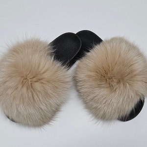 Fur Slides,fur slippers, fluffy fur shoes,fur flip flop,Fur shoes,fox fur slides