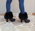Fur leg cuffs, black leg warmers, fur boot cuffs