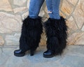 Black  leg cuffs, leg warmers,Mongolian Sheepskin boot cuffs