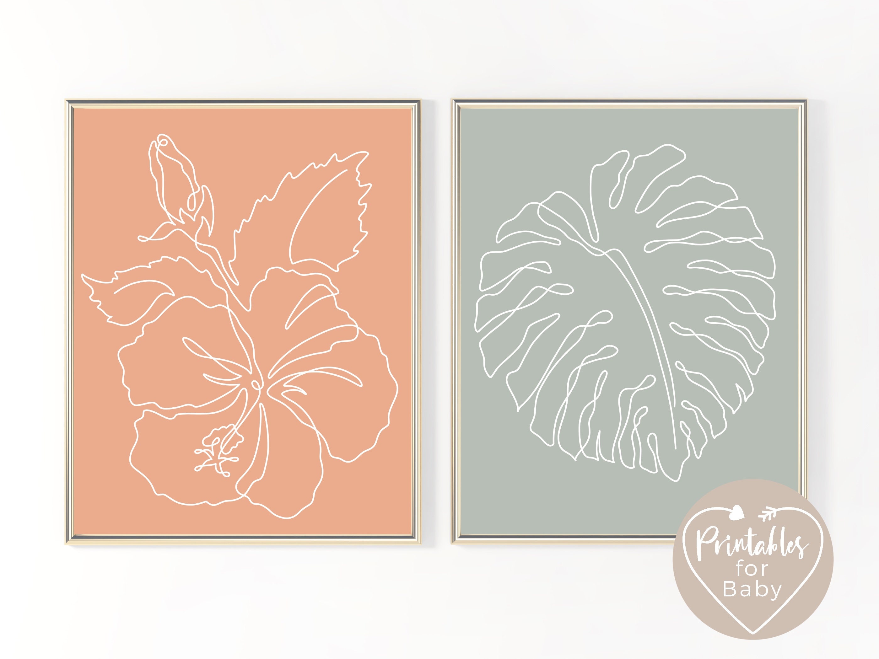 Hawaii Nursery Art Modern One Line Botanical Print Set Etsy
