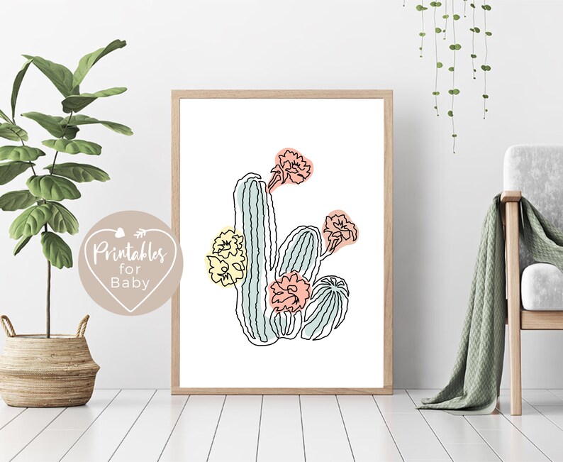 Minimalist Drawing Modern Botanical Wall Art Cactus One Line Etsy