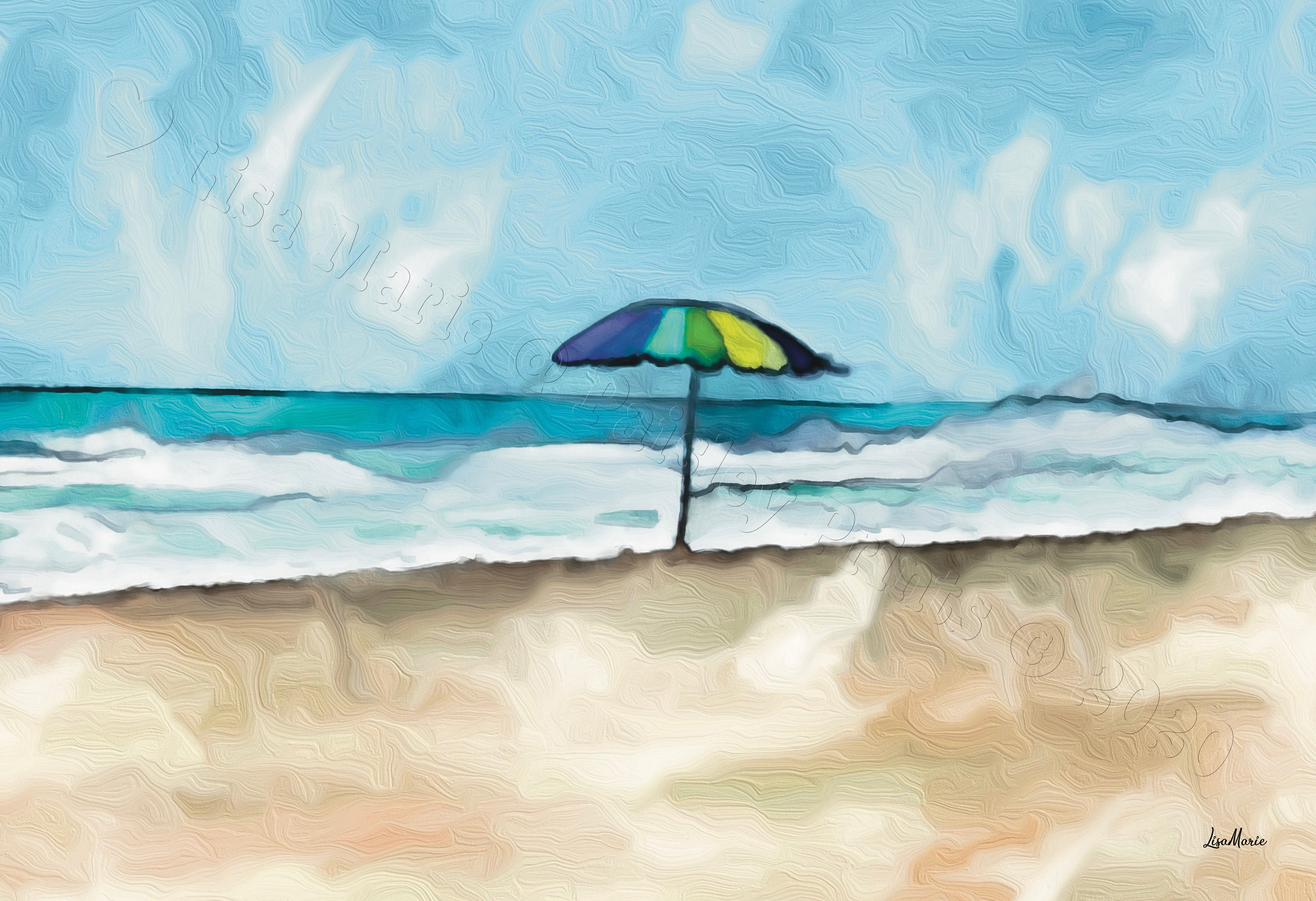 Beach Umbrella Painting / Ocean Art / Seascape Print / Early | Etsy
